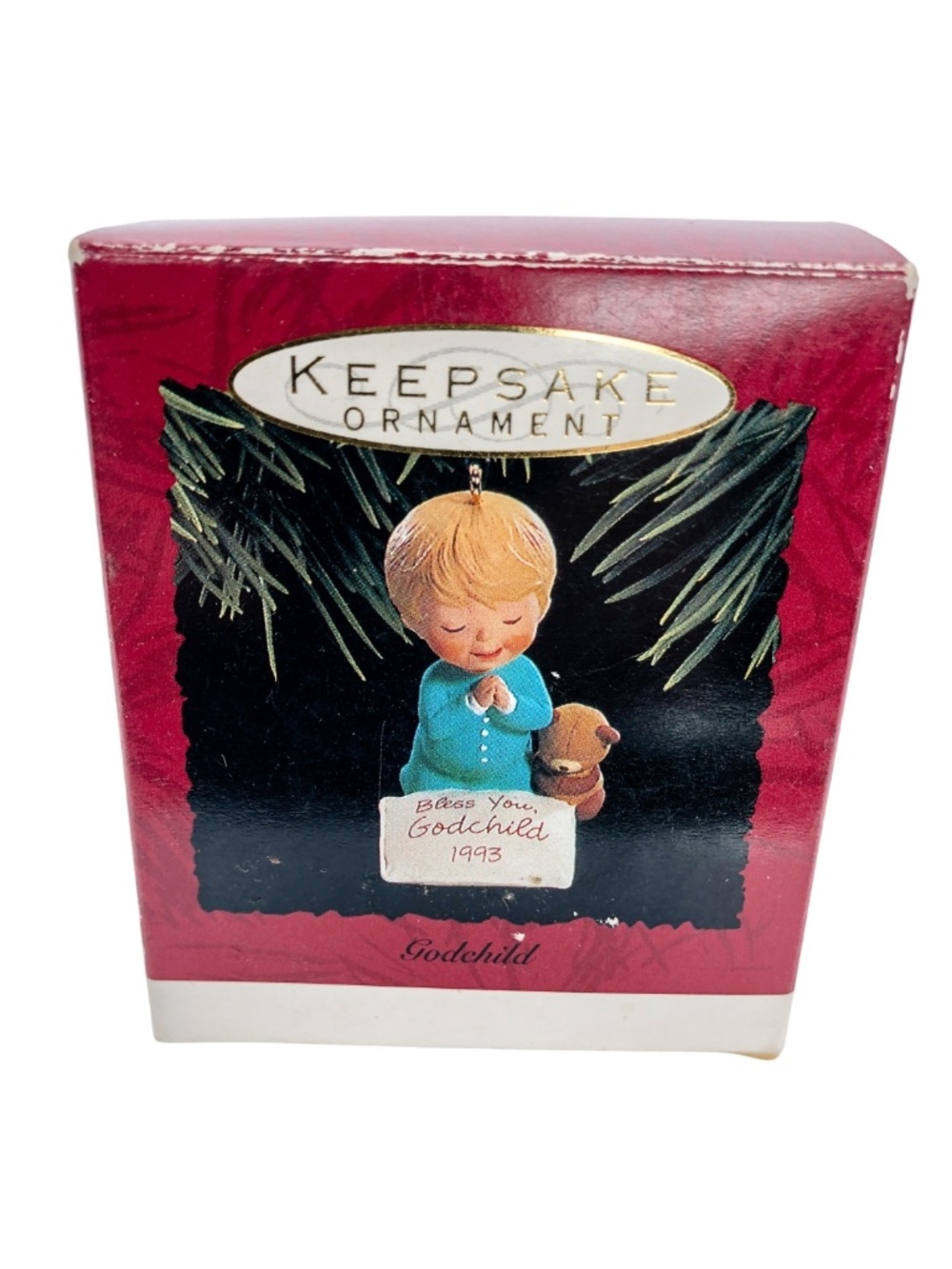 Vintage Hallmark Christmas Ornament Figurine for Godchild & Teddy Bear 1993 NEW
